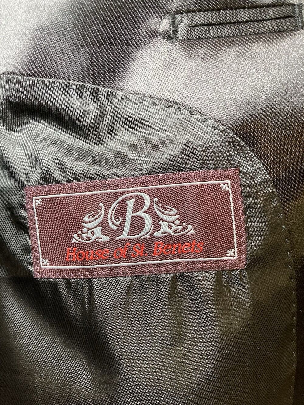 House of St. Benets Black Two Button Tuxedo Jacket Satin Lapel 52L Long - Picture 6 of 13